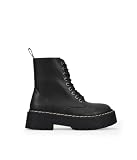BOSANOVA Botas Militares Estilo Punk confeccionadas en Piel Vegana con Plataforma Dentada y Cordones hasta la Parte Superior. Cierre con Cremallera. Calzado para Mujer Negro 40