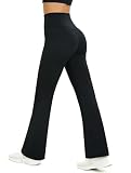 Glacspyg Pantalones de Yoga Mujer Flared Leggings Cintura Alta Abdominales Control de Entrenamiento Fitness Jogging Pants Negro M