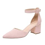 Zapatos de mujer Mary Janes Tacones Altos Zapatos de baile con tacón bajo en bloque Correa al tobillo Punta cerrada Zapatos de trabajo cómodos Zapatos de trabajo Puntiagudos Zapatos de boda, Rosa., 41