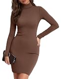 ZEAGOO Vestido Bodycon Mujer Vestido Manga Larga Cuello Alto Marrón S | Invierno Vestido de Suéter, Ocio, Fiesta, Navidad, Trabajo