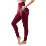 SINOPHANT Leggins Deportivos Mujer con Bolsillos Mallas Burdeo LXL | Leggings Deporte Cintura Alta Elásticos Pantalones de Yoga Ropa Anticeluliticos Gym