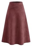 Faldas Midi Mujer Cintura Alta Elegante de Imitación Ante,Burdeos,XL | Otoño Invierno Midifalda, Línea A Informal Moda Falda, Elástica Alta y Cremallera