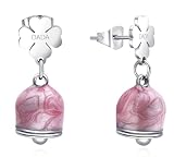 Dada Gioielli - Pendientes de mujer Campana Capri esmalte turquesa, rosa y azul perla con trébol de cuatro hojas, Media, Acero inoxidable Acero inoxidable Esmalte, Sin piedra preciosa (Rosa)