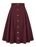 heekpek Faldas Mujer Invierno Falda en A Midi Elegante(Burdeos, S) | Otoño Invierno Midifalda Elegante, Cintura Alta Informal Falda, Elástico,Botón, Bolsillo, Primavera,Otoño,Invierno