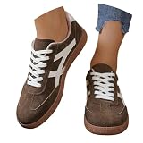 Zapatillas para mujer, zapatillas para mujer estilo retro punta redonda zapatos deportivos talla grande con cordones suela de goma zapatillas casuales antideslizantes de moda zapatos casuales