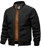 Lonya Hombre Chaqueta Bomber Forro Polar Chaqueta Aviador, Negro, XL | Forro Polar, Cremallera, Repelente al Agua, Antiviento, 4 Bolsillos, Manga Larga, Puños de Canalé, Abrigo Béisbol, Casual