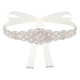 FINGERINSPIRE Cinturón de faja para boda de 2,7 m con cristales, cinturón de satén con adornos de strass hecho a mano, cinturón de novia con cristales ajustables con cinta blanca floral para novias de