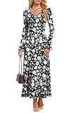 AUSELILY Vestido largo para mujer, entallado, elegante, pétalo, manga larga | Vestido largo y delgado para playa, cóctel, fiesta, boda, ceremonia, eventos, bohemio, flores, leopardo