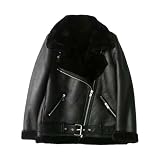 M&Catree Chaqueta Mujer de Ante Sintético, Cazadora Moto Biker con Forro de Borreguito, Abrigo Invierno Aviador Bomber con Pelo Sintético - Negro # Piel sintética, M