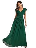 Ever-Pretty Vestido de Noche Largo Elegante para Boda Cuello en V A-Line Ball Gowns Mujeres Halter Vestidos de Novia de Gasa Verde Oscuro 38