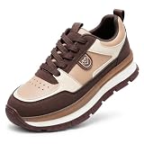 JOMIX Zapatillas de Mujer con cuña 4,5 cm, diseño Retro con Cordones y Base de Goma Dentada para Uso Diario Marrón EU38