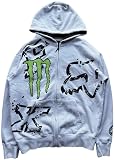 Silver Basic Sudadera con Capucha Cremallera Monster Energy, Estilo Motocross, Streetwear Informal para Hombre-Grey-XL1