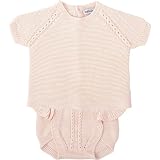 BABIDU Conjunto para Bebé y Niña con Ranita de Punto Calado con Tirantes y Camiseta de Manga Corta, Cuello Volante Fruncido, Cierre Trasero y Tejido de Algodón Suave y Fresco