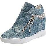 rismart Mujer Cuña Plataforma Botín Elegante Deportivos Zapatillas Zapatos SN15018(Azul Vaquero,37 EU)